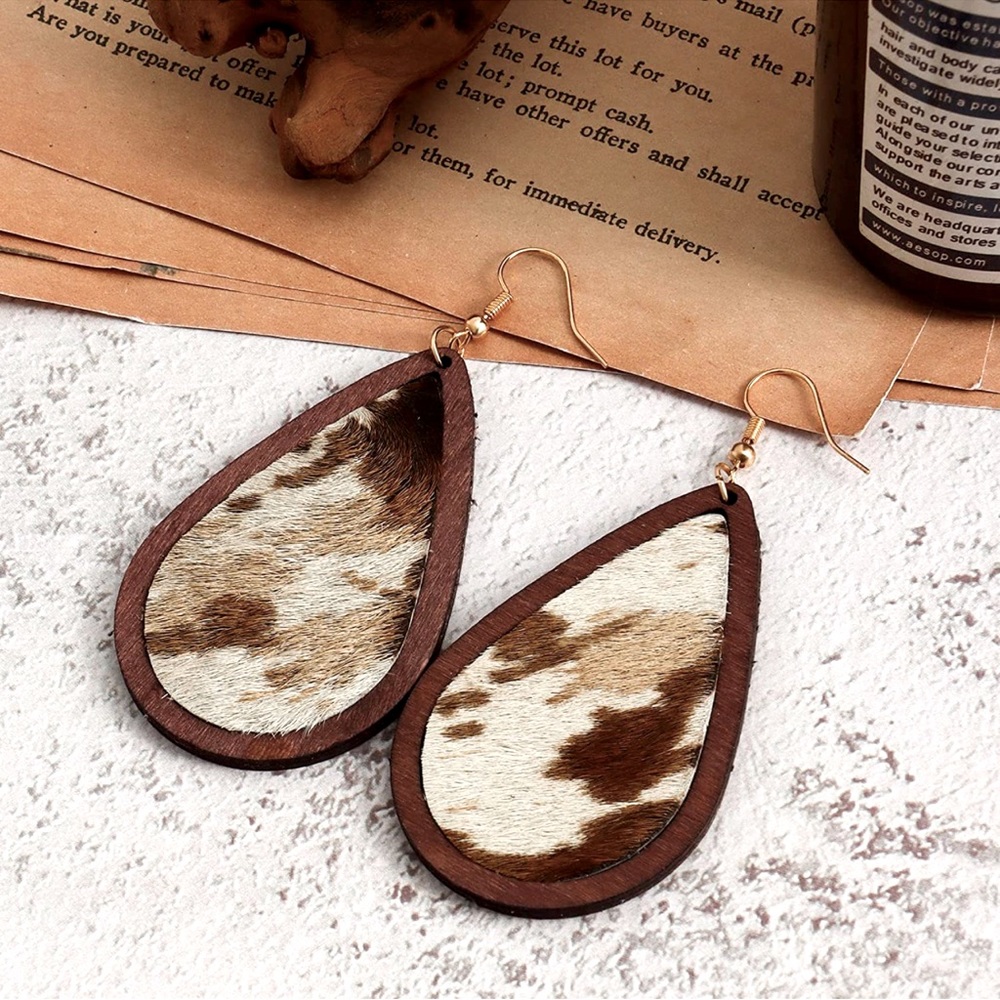 Cowhide western earrings